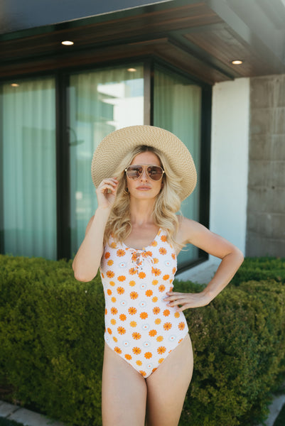 Women's Tie One Piece | Yellow/Orange Floral