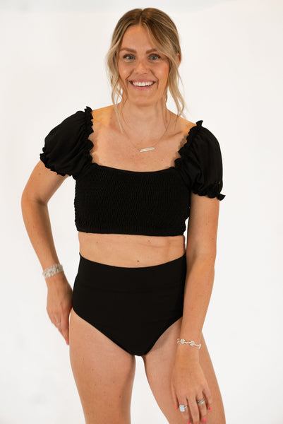 Women's Sleeved Bikini | Black Ribbed