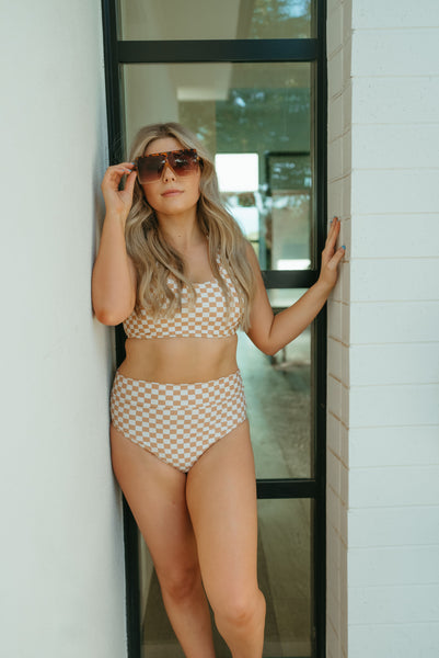 Women's Basic Bikini | Tan Checkered