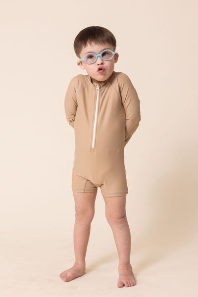 Boy's Zip Up Rashguard | Brown/White