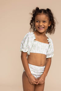 Girl's Sleeved Bikini | Green Daisy