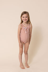 Girl's Tie One Piece | Terracotta Stripe