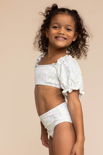 Girl's Sleeved Bikini | Green Daisy