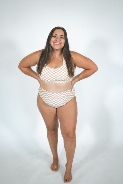 Women's Basic Bikini | Tan Checkered