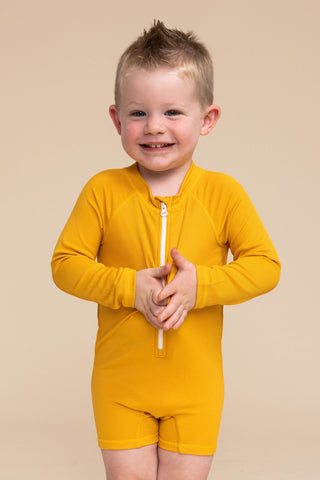 Boy's Zip Up Rashguard | Yellow Ribbed