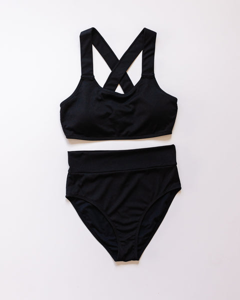 Women's Basic Bikini | Black Ribbed