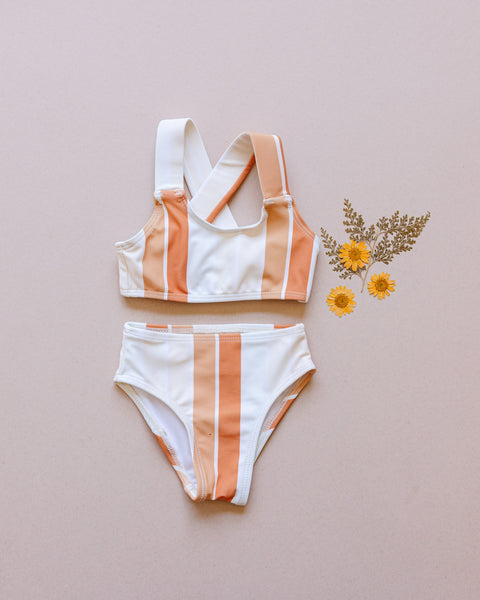 Girl's Basic Bikini | Retro Stripe